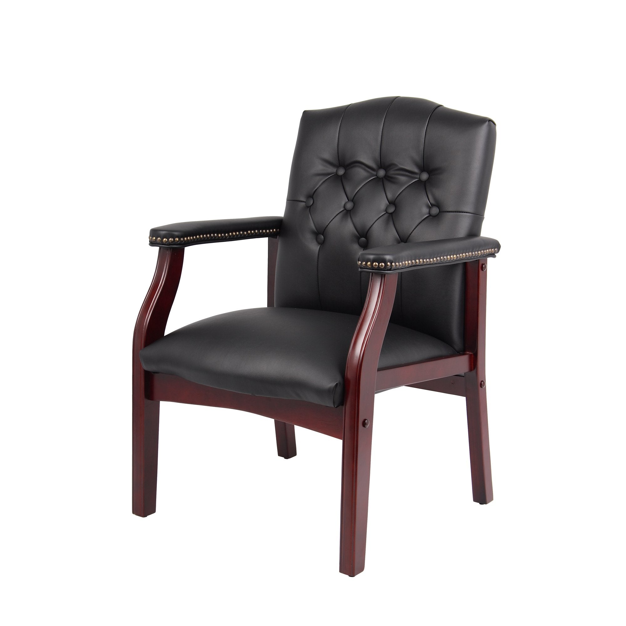 Black Leather Guest Chair with Padded Seat & Arms – Mid-Back Office Executive Style - product detail image 6