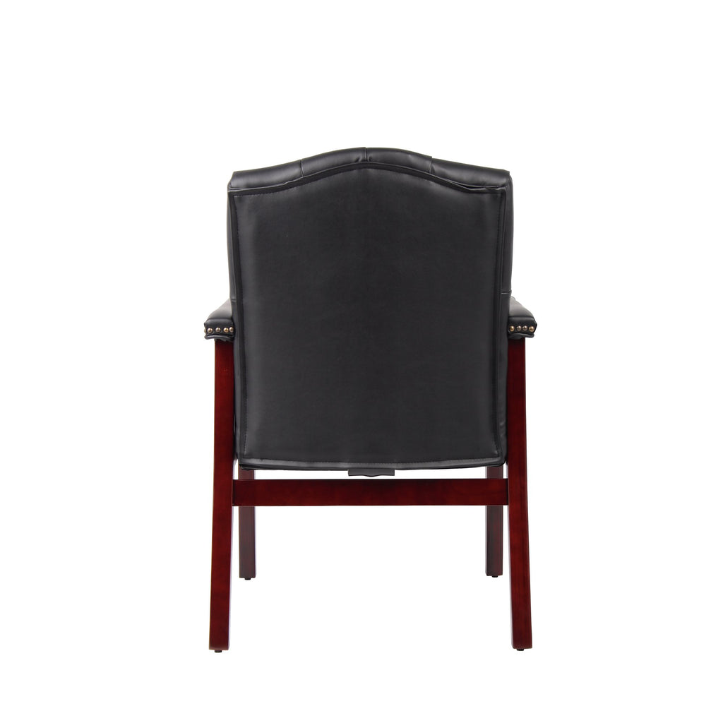 Black Leather Guest Chair with Padded Seat & Arms – Mid-Back Office Executive Style - product detail image 8