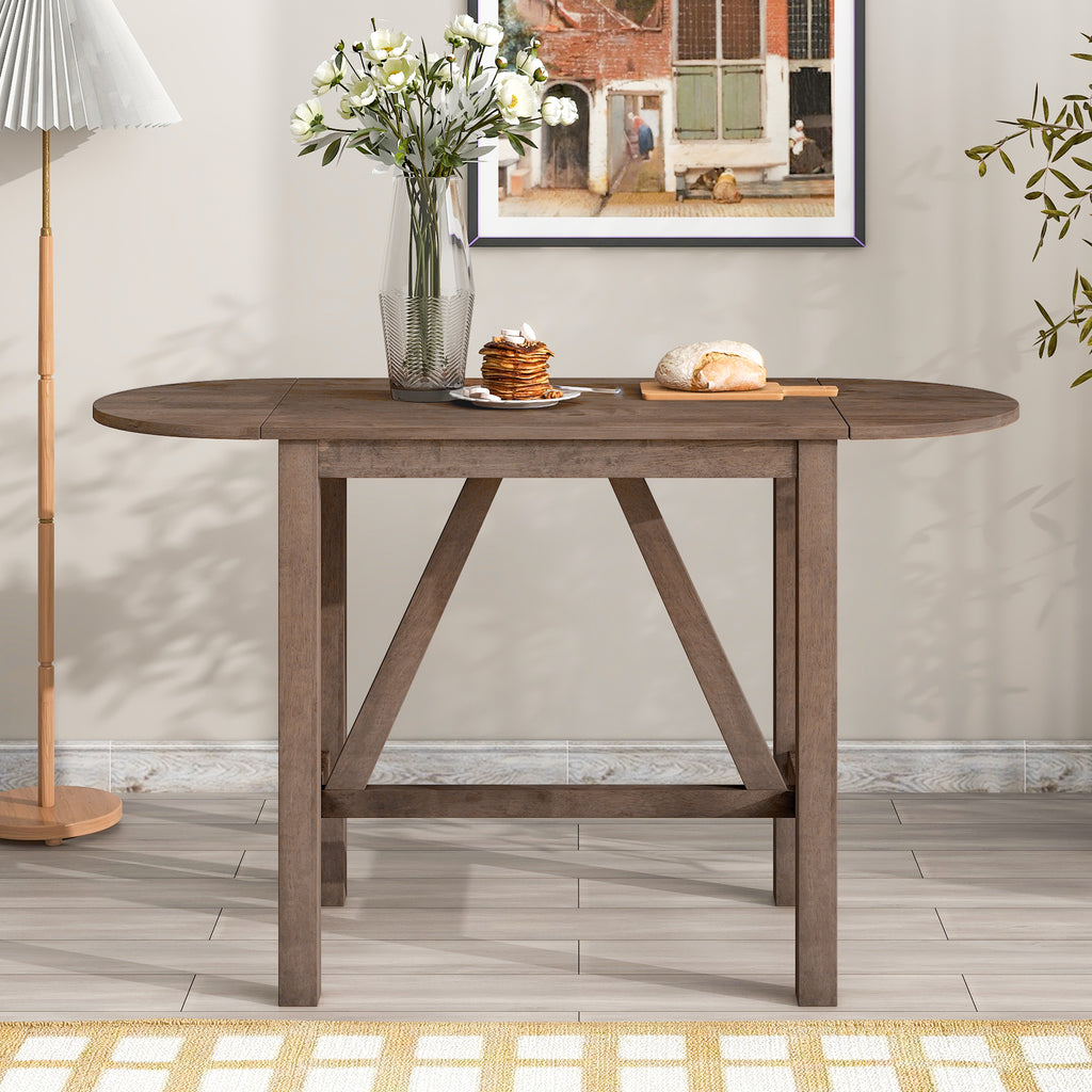 3-Piece Counter Height Drop Leaf Dining Table Set with 2 Upholstered Chairs, Brown Rubberwood