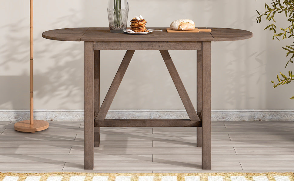 3-Piece Counter Height Drop Leaf Dining Table Set with 2 Upholstered Chairs, Brown Rubberwood