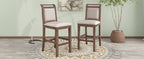 3-Piece Counter Height Drop Leaf Dining Table Set with 2 Upholstered Chairs, Brown Rubberwood