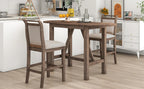 3-Piece Counter Height Drop Leaf Dining Table Set with 2 Upholstered Chairs, Brown Rubberwood