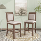 3-Piece Counter Height Drop Leaf Dining Table Set with 2 Upholstered Chairs, Brown Rubberwood
