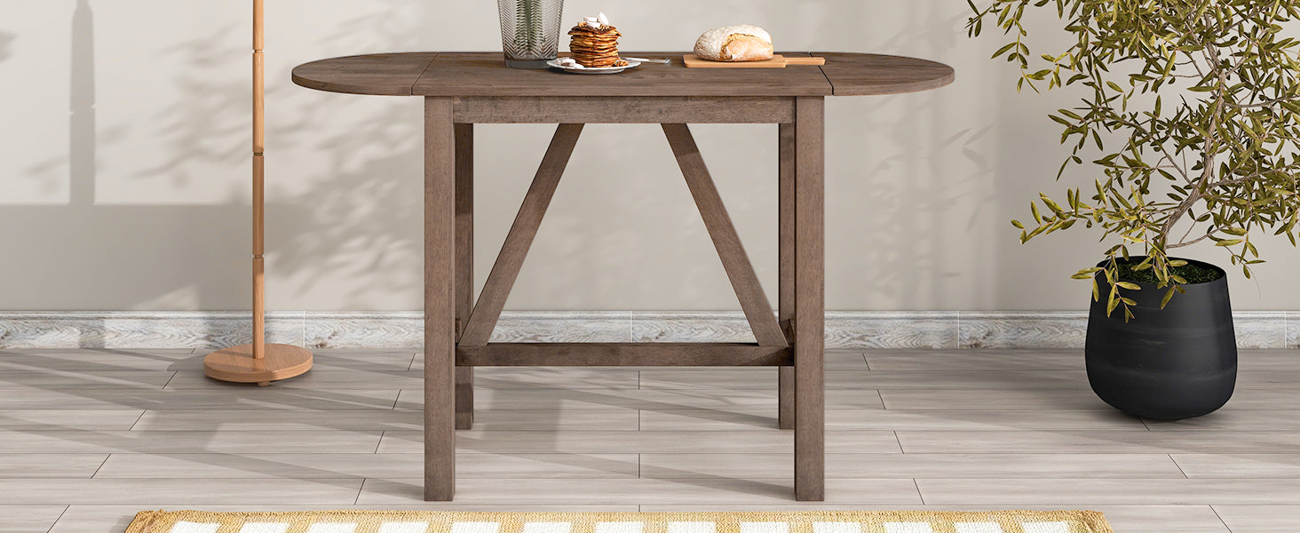 3-Piece Counter Height Drop Leaf Dining Table Set with 2 Upholstered Chairs, Brown Rubberwood