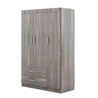 3-Door Wardrobe with 2 Drawers – Gray Wood Grain Effect, MDF Bedroom Storage