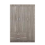3-Door Wardrobe with 2 Drawers – Gray Wood Grain Effect, MDF Bedroom Storage