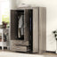 3-Door Wardrobe with 2 Drawers – Gray Wood Grain Effect, MDF Bedroom Storage
