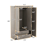 3-Door Wardrobe with 2 Drawers – Gray Wood Grain Effect, MDF Bedroom Storage