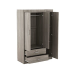 3-Door Wardrobe with 2 Drawers – Gray Wood Grain Effect, MDF Bedroom Storage