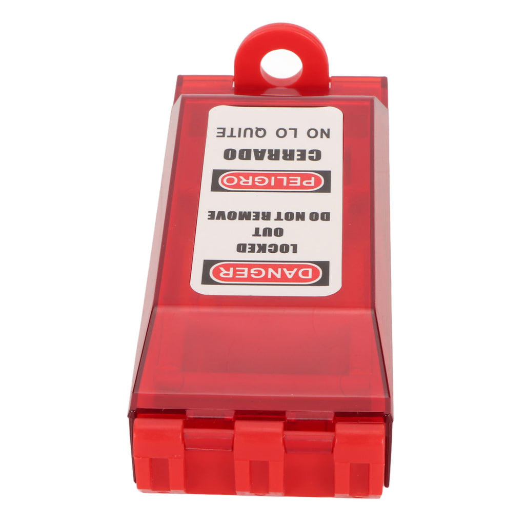 Close-up of red flip cover showing ABS/acrylic material, hinge mechanism, and screw mounting points