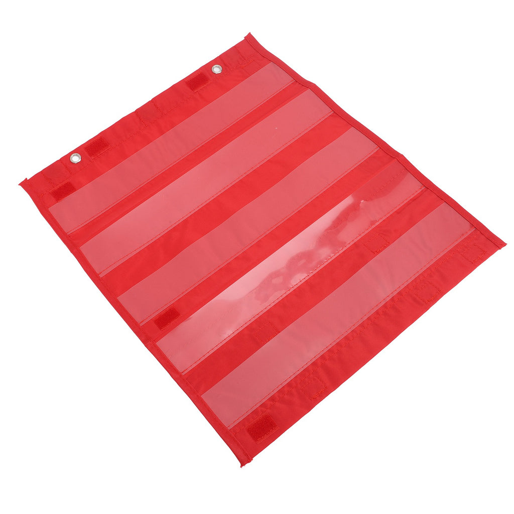 Side view showing thin profile and magnetic backing of the pocket chart