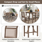 3-Piece Counter Height Drop Leaf Dining Table Set with 2 Upholstered Chairs, Brown Rubberwood