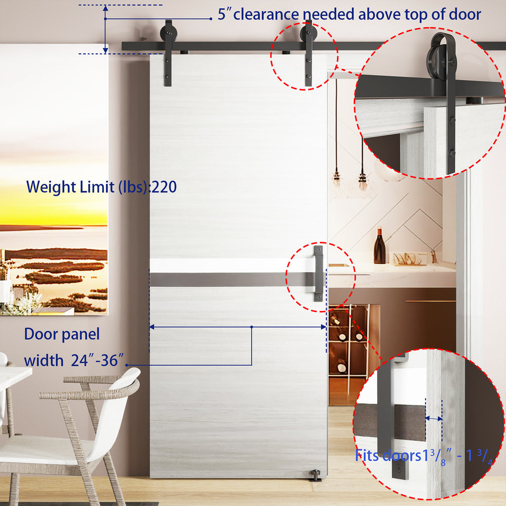 28" x 80" Melamine Sliding Barn Door Kit with Track, Floor Guide & Handle - product detail image 8