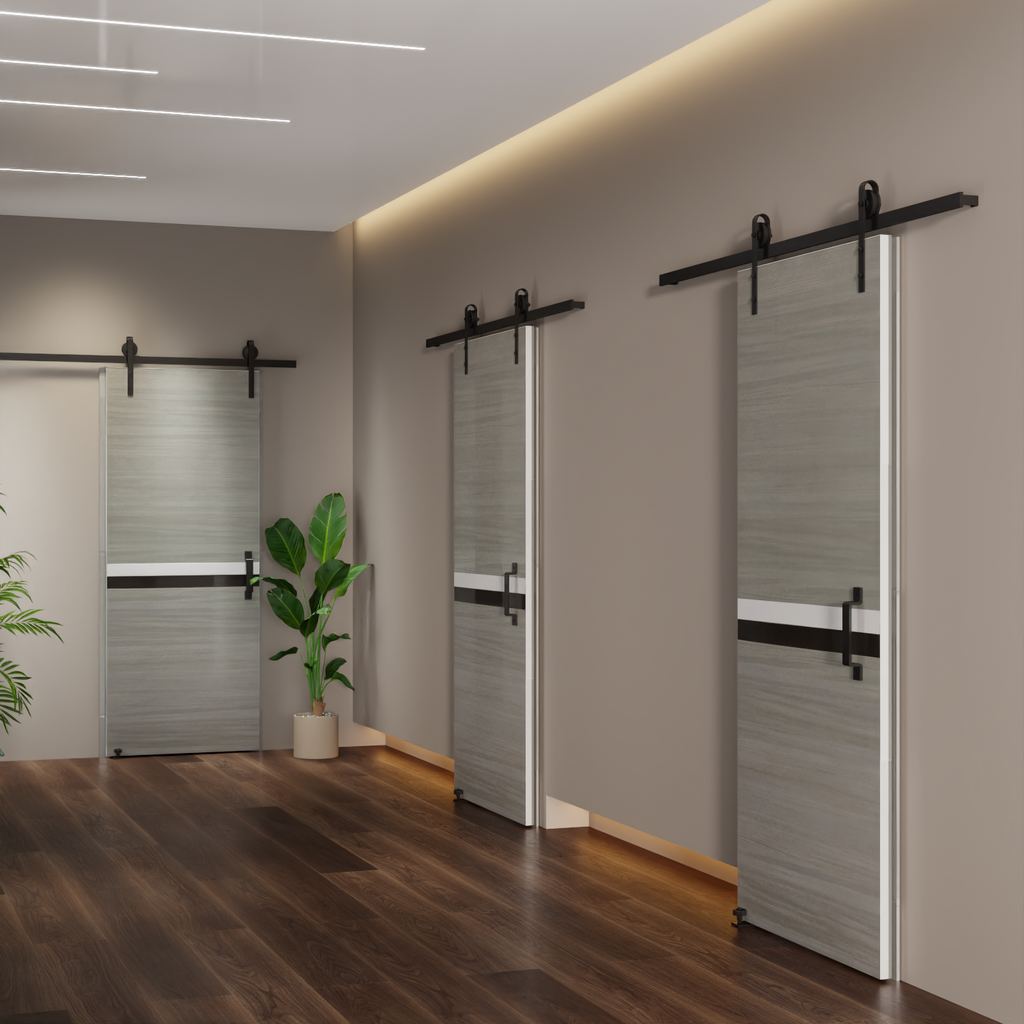 28" x 80" Melamine Sliding Barn Door Kit with Track, Floor Guide & Handle - product detail image 6