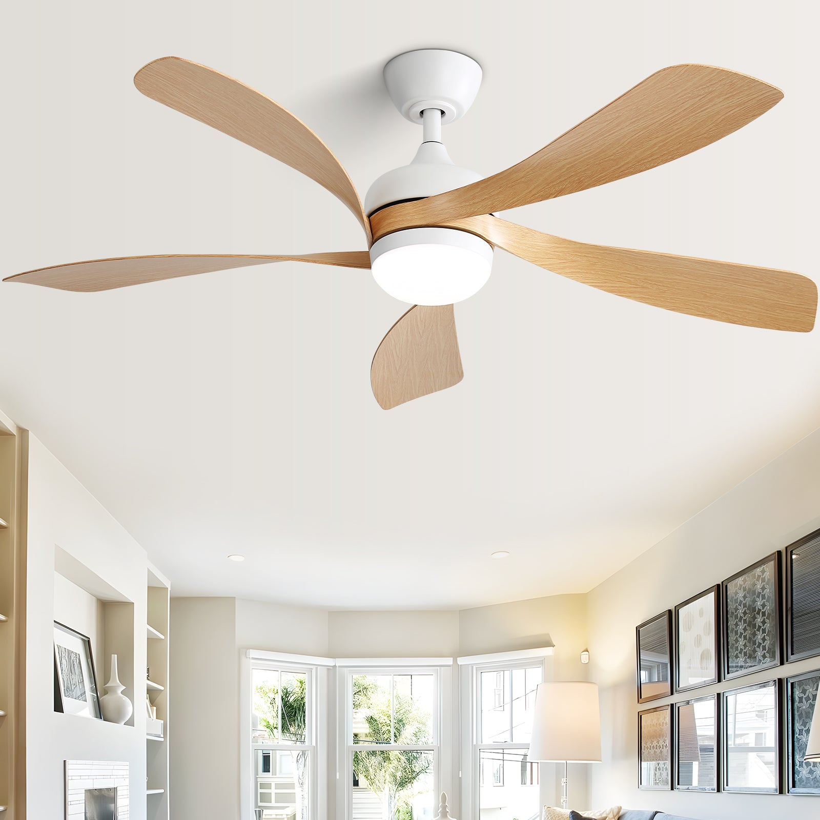 52 Inch Modern Ceiling Fan with Dimmable 3-CCT LED Light, Reversible DC Motor & Remote