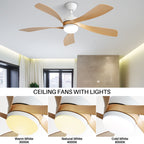 52 Inch Modern Ceiling Fan with Dimmable 3-CCT LED Light, Reversible DC Motor & Remote