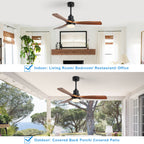 52 Inch Indoor/Outdoor Ceiling Fan with Dimmable LED Light, Solid Wood Blades & Remote Control