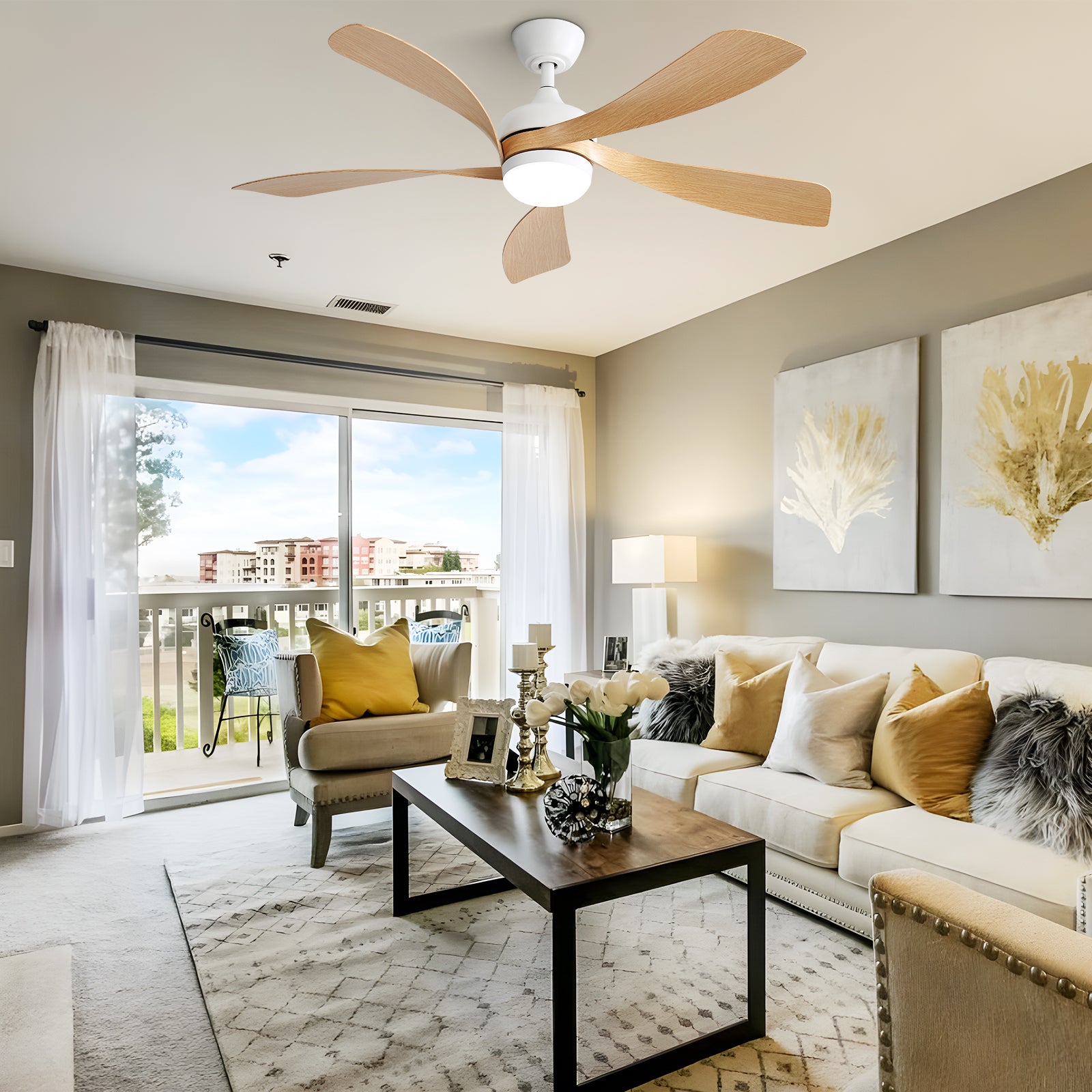 52 Inch Modern Ceiling Fan with Dimmable 3-CCT LED Light, Reversible DC Motor & Remote