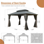 10' x 12' Aluminum Hardtop Gazebo with Double Roof, Curtains & Netting