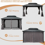 10' x 12' Aluminum Hardtop Gazebo with Double Roof, Curtains & Netting