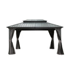 10' x 12' Aluminum Hardtop Gazebo with Double Roof, Curtains & Netting