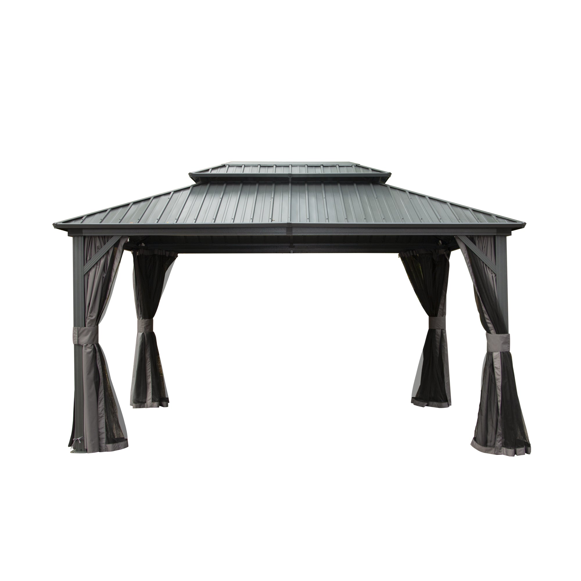 10' x 12' Aluminum Hardtop Gazebo with Double Roof, Curtains & Netting