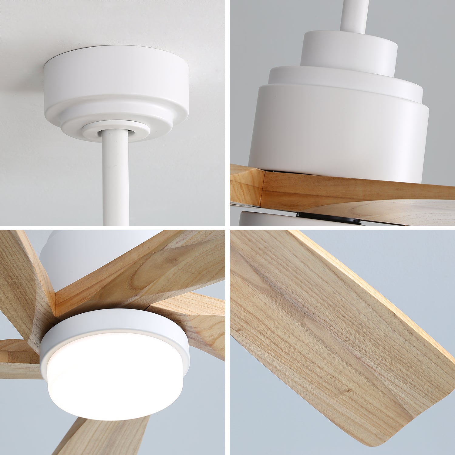 52 Inch Ceiling Fan with Dimmable LED Light, Solid Wood Blades & Remote Control