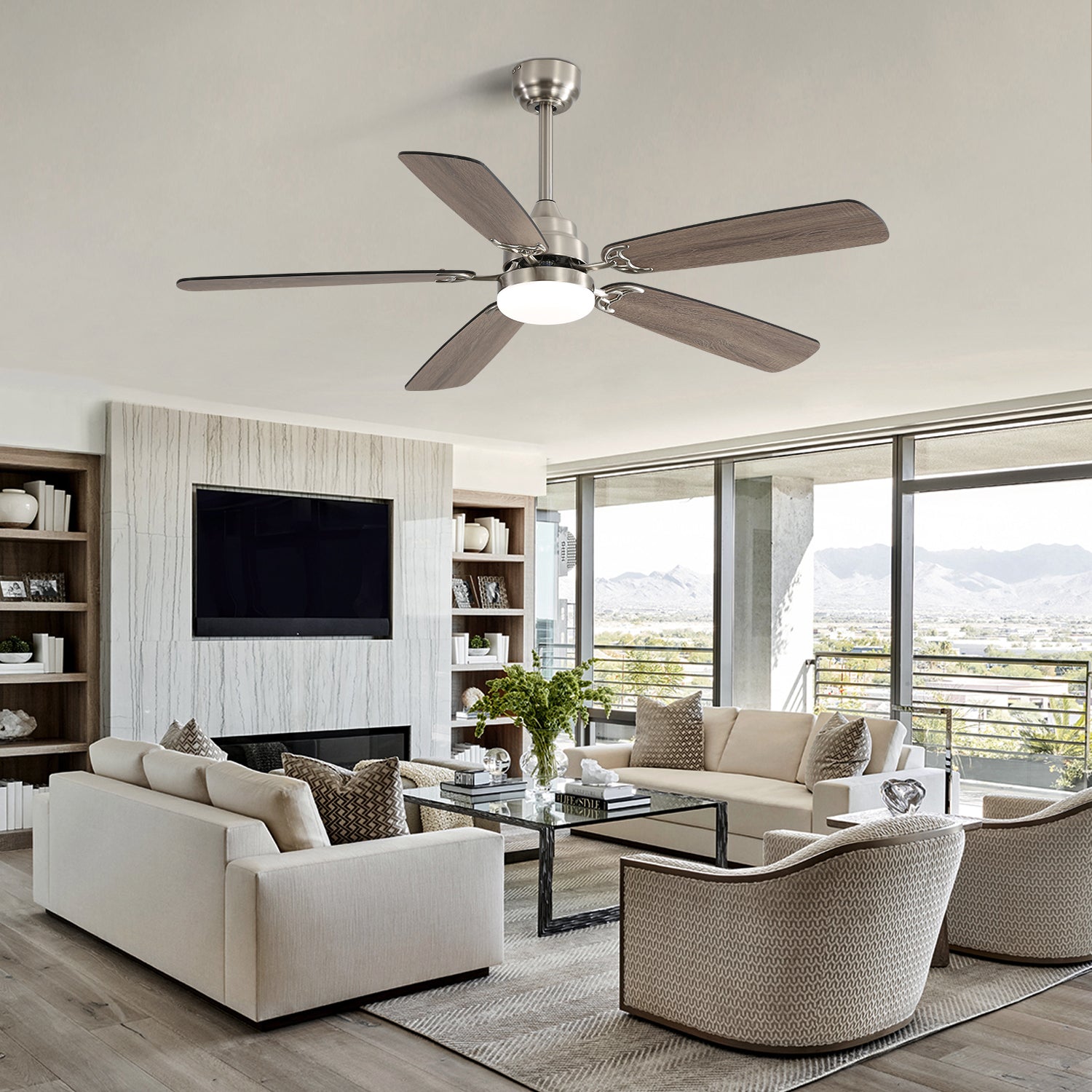 52 Inch Modern Ceiling Fan with LED Light, Reversible DC Motor, Remote Control