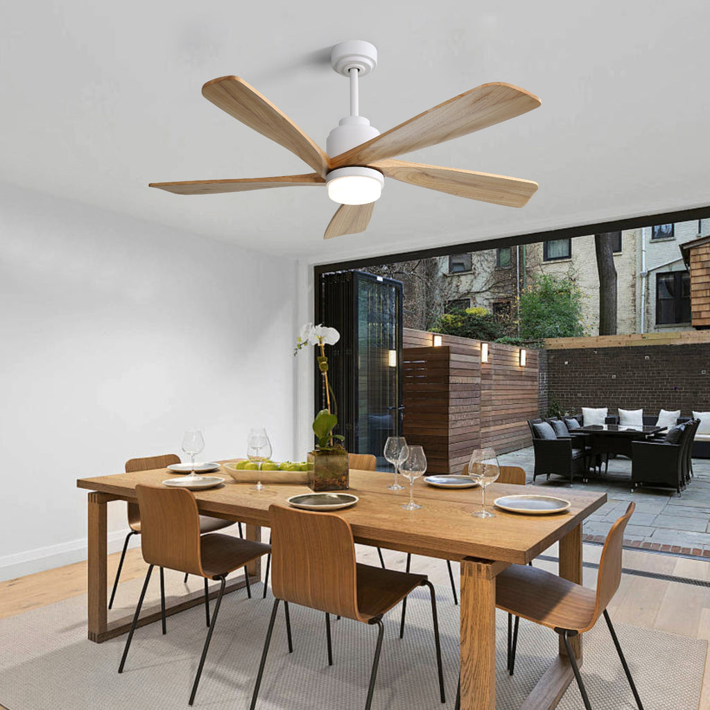 52 Inch Ceiling Fan with Dimmable LED Light, Solid Wood Blades & Remote Control