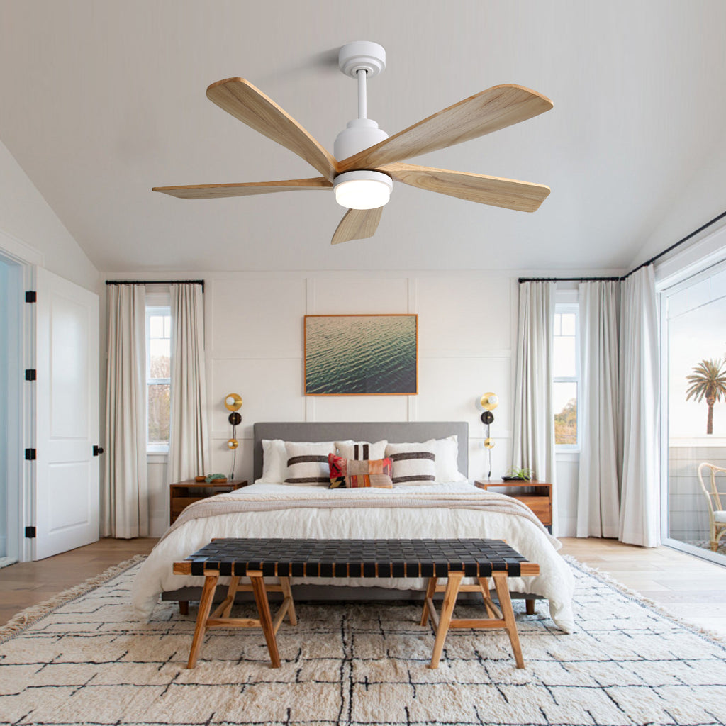 52 Inch Ceiling Fan with Dimmable LED Light, Solid Wood Blades & Remote Control