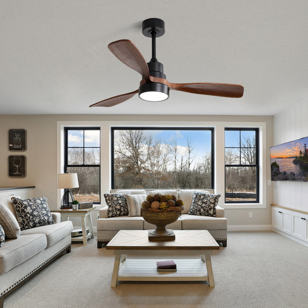 48-Inch Reversible DC Ceiling Fan with Solid Wood Blades and Remote