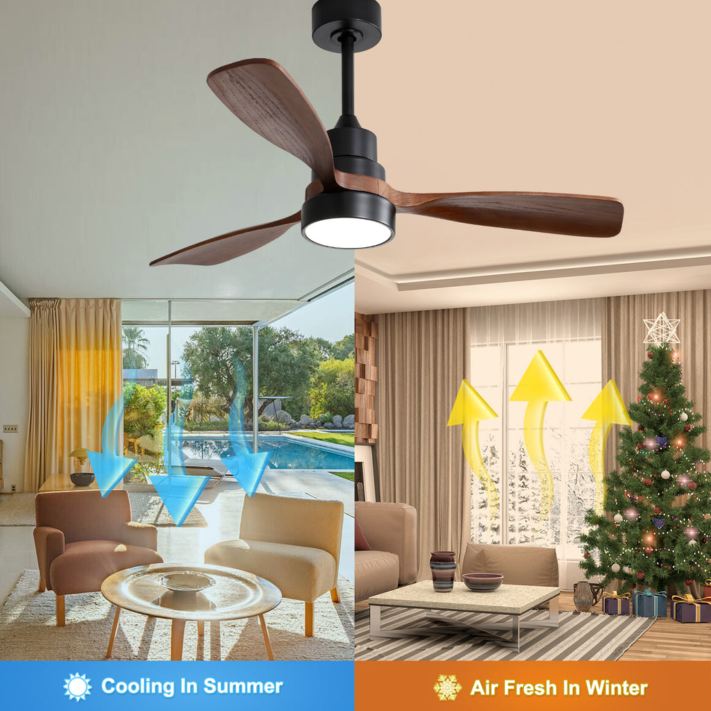48-Inch Reversible DC Ceiling Fan with Solid Wood Blades and Remote
