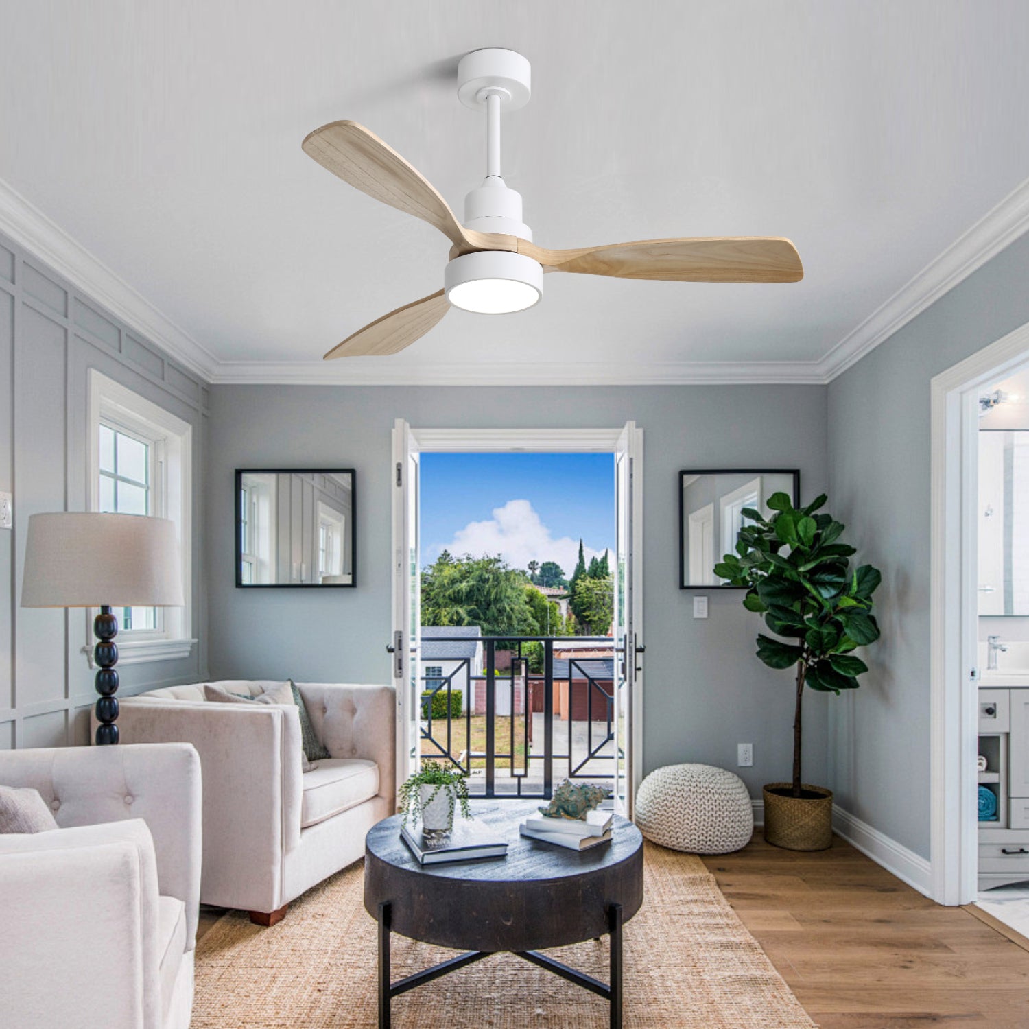 48-Inch Indoor Ceiling Fan with Light, Reversible DC Motor & 3-Color LED, White