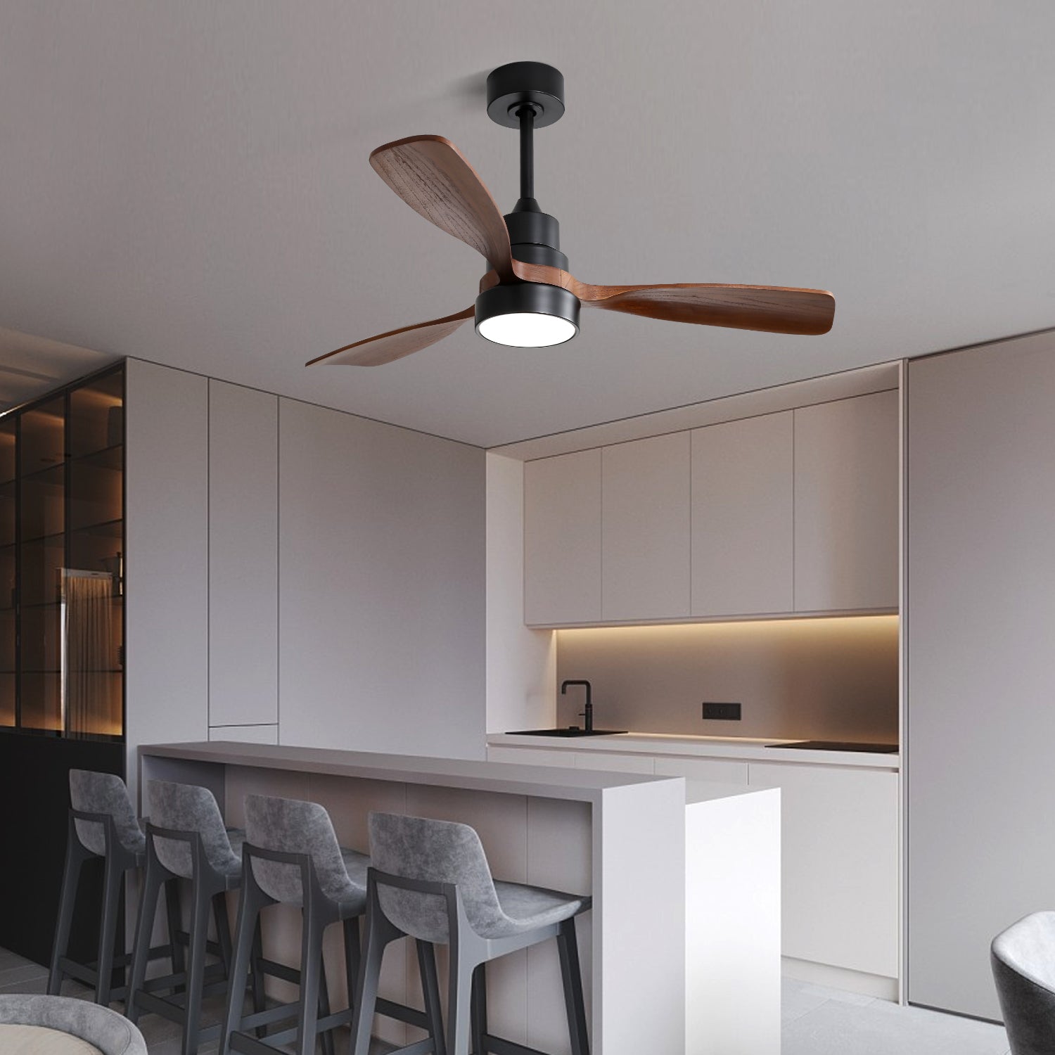 48-Inch Reversible DC Ceiling Fan with Solid Wood Blades and Remote