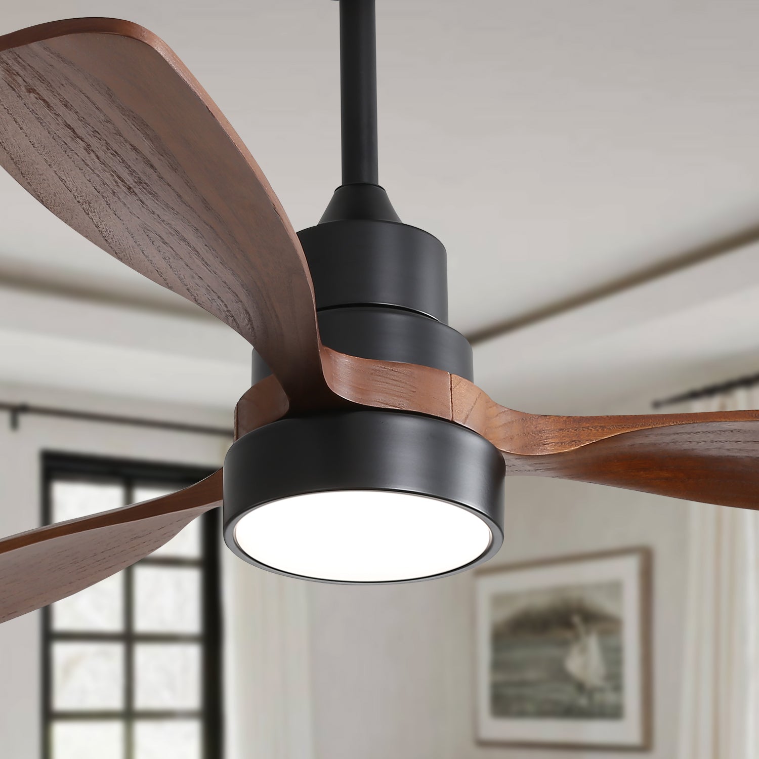 48-Inch Reversible DC Ceiling Fan with Solid Wood Blades and Remote