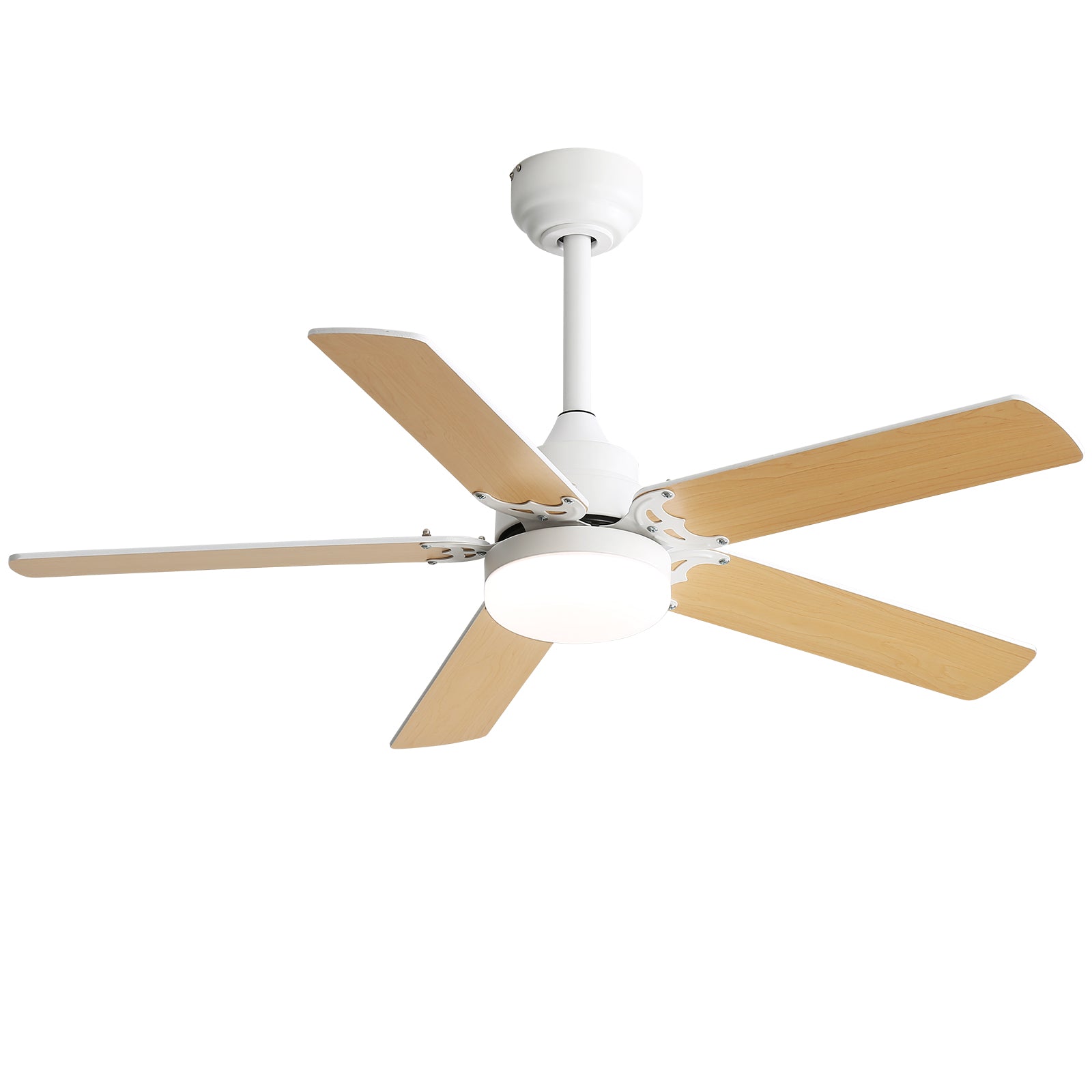 Front view of modern white 42-inch ceiling fan with five blades and integrated LED light Main image