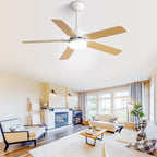 White 42-inch ceiling fan installed in a modern living room