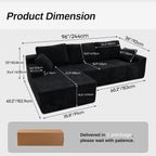 96" Frameless Boneless Black Corduroy Sectional Sofa with L-Shaped Chaise - product detail image 10