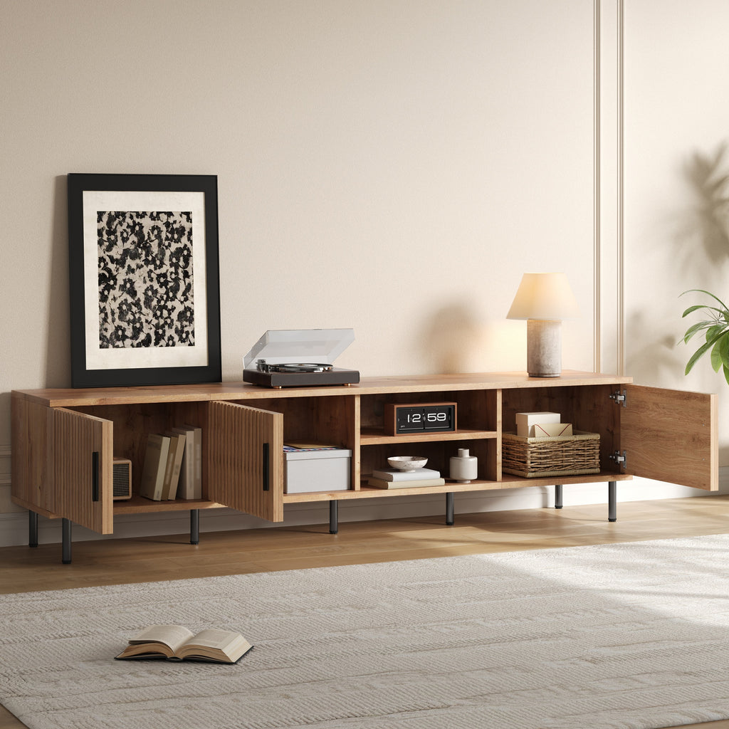 78-inch Modern TV Stand for TVs up to 85", Natural Wood Entertainment Center with Closed Storage & Cable Management