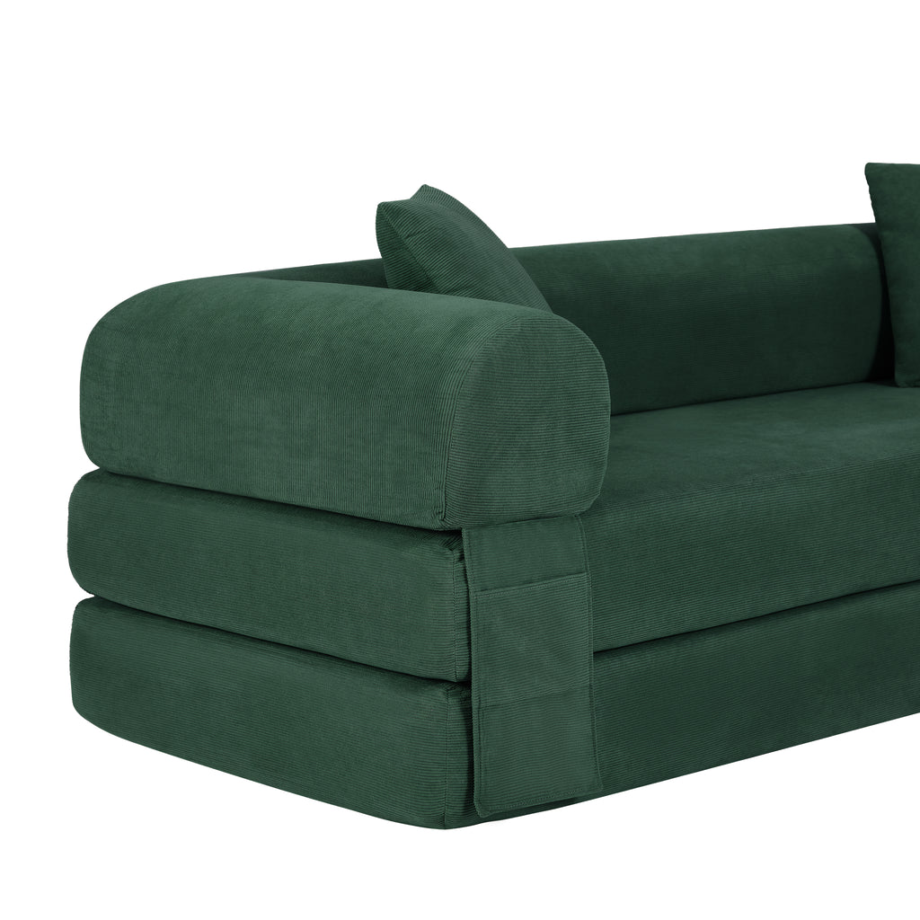 80-Inch Convertible Sofa Bed with Storage – Corduroy 3-Seat Sleeper Couch, No Assembly Required