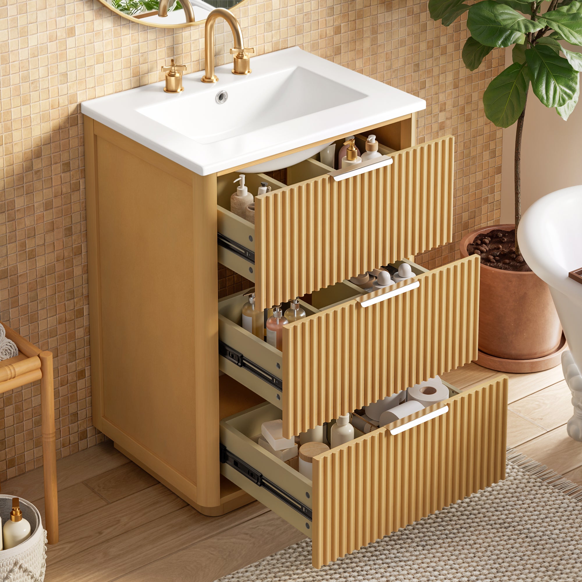 24-inch Modern Bathroom Vanity with Ceramic Sink and Wood Cabinet Secondary image