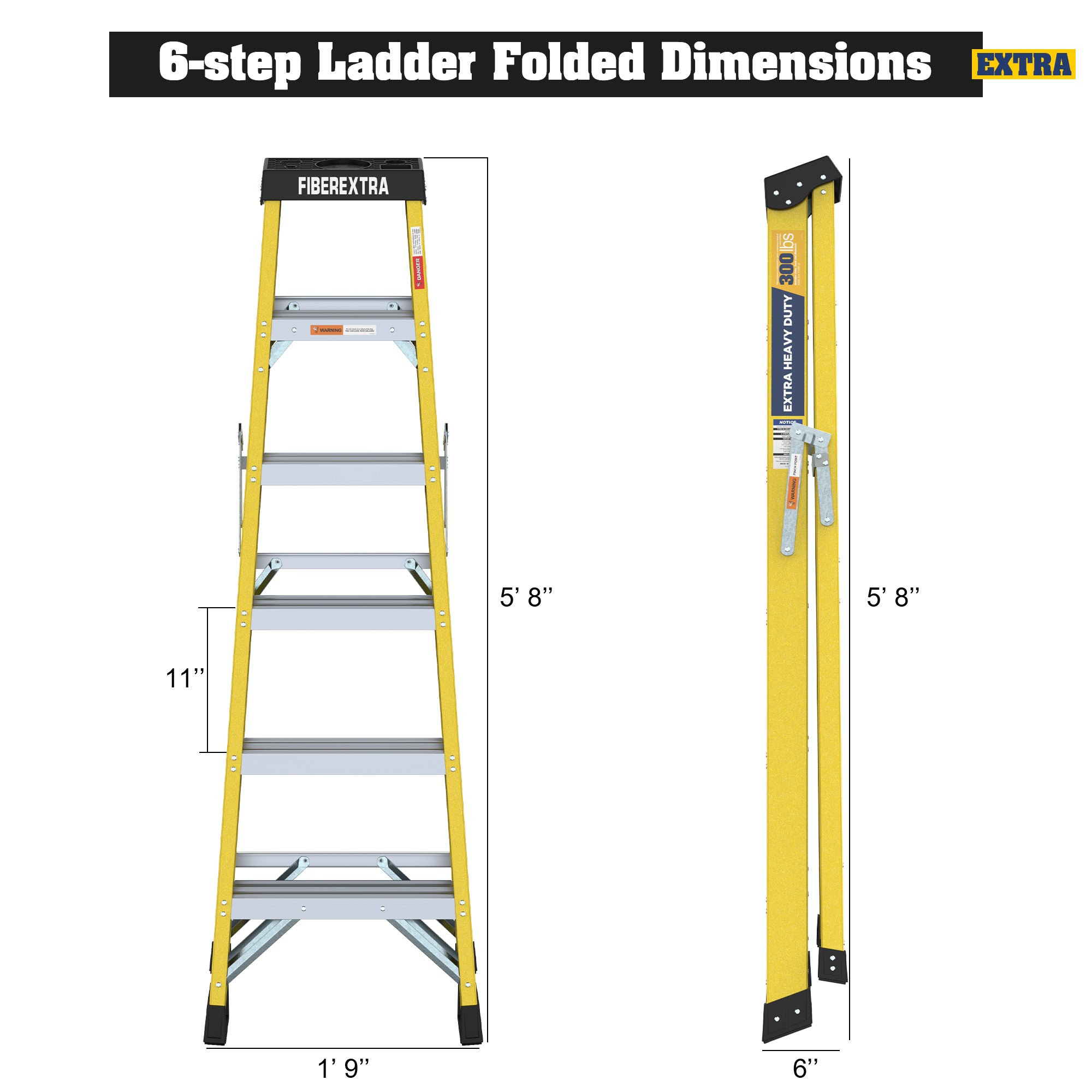 6-Step Fiberglass Step Ladder – Lightweight, Non-Conductive, 300 lb Capacity - product detail image 9