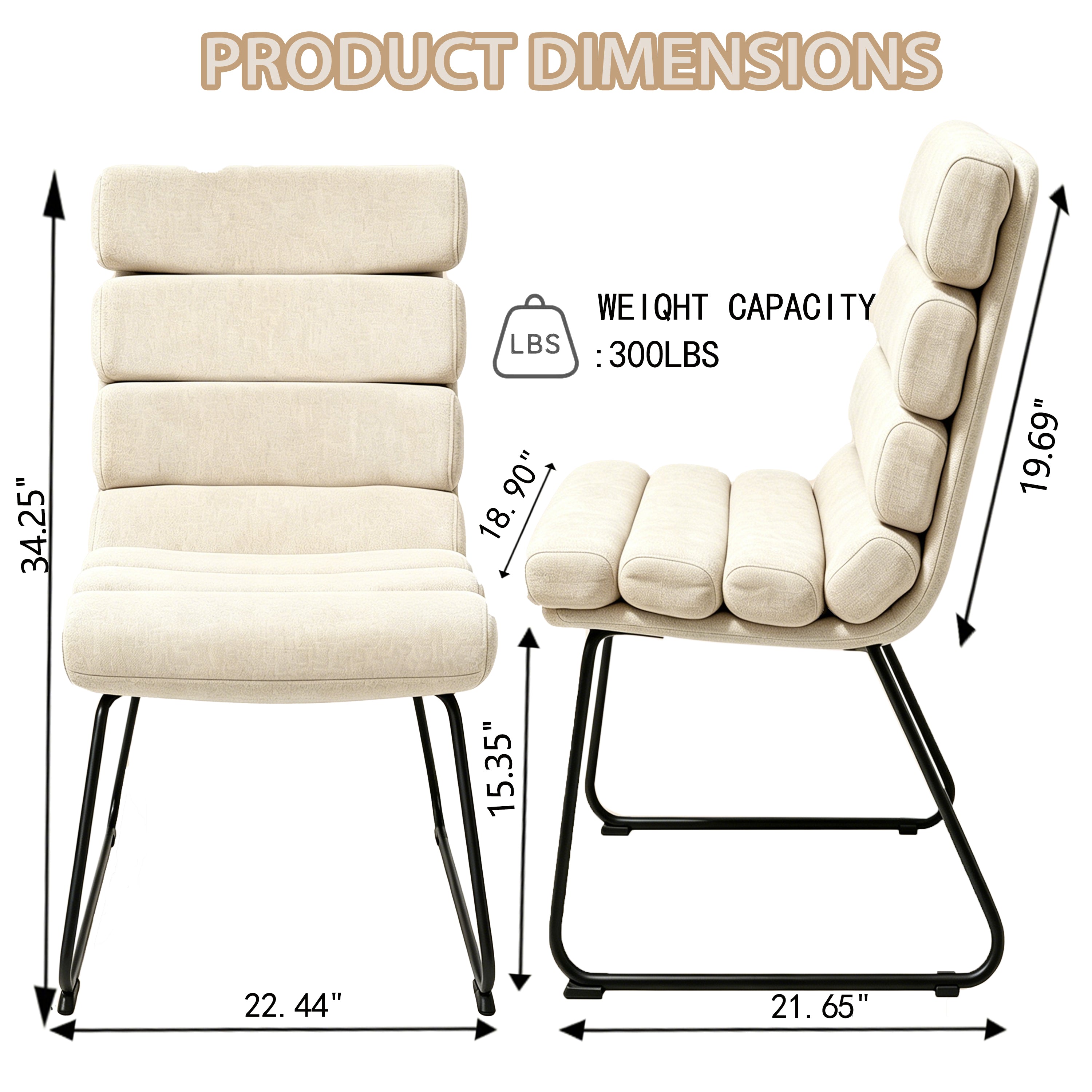 Beige 2-Piece Dining Chair Set with Memory Foam Cushions & Metal Frame