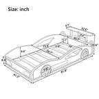Race Car Twin Bed for Teens – Blue & Yellow Wooden Platform Bed with Storage and Safety Rails