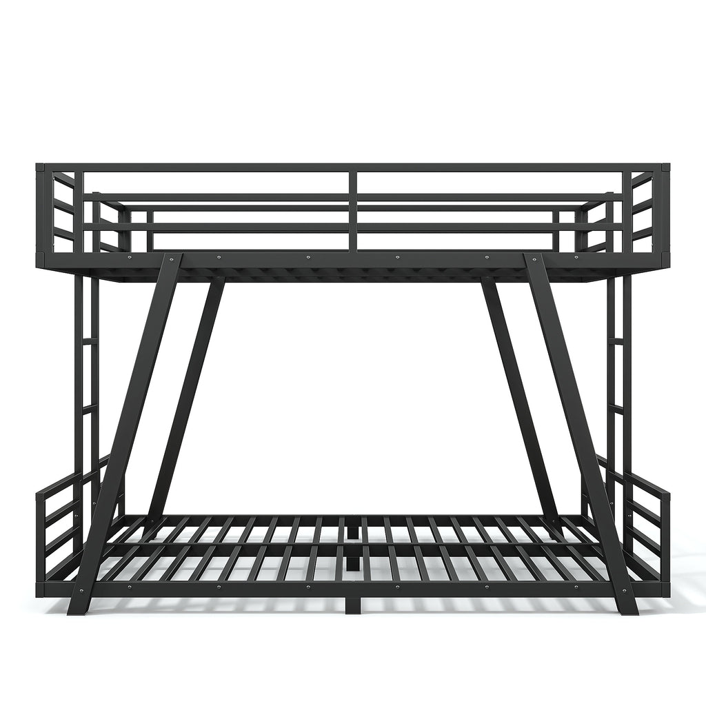 Queen over Queen Metal Bunk Bed with Dual Side Ladders and Low Profile Design – Black