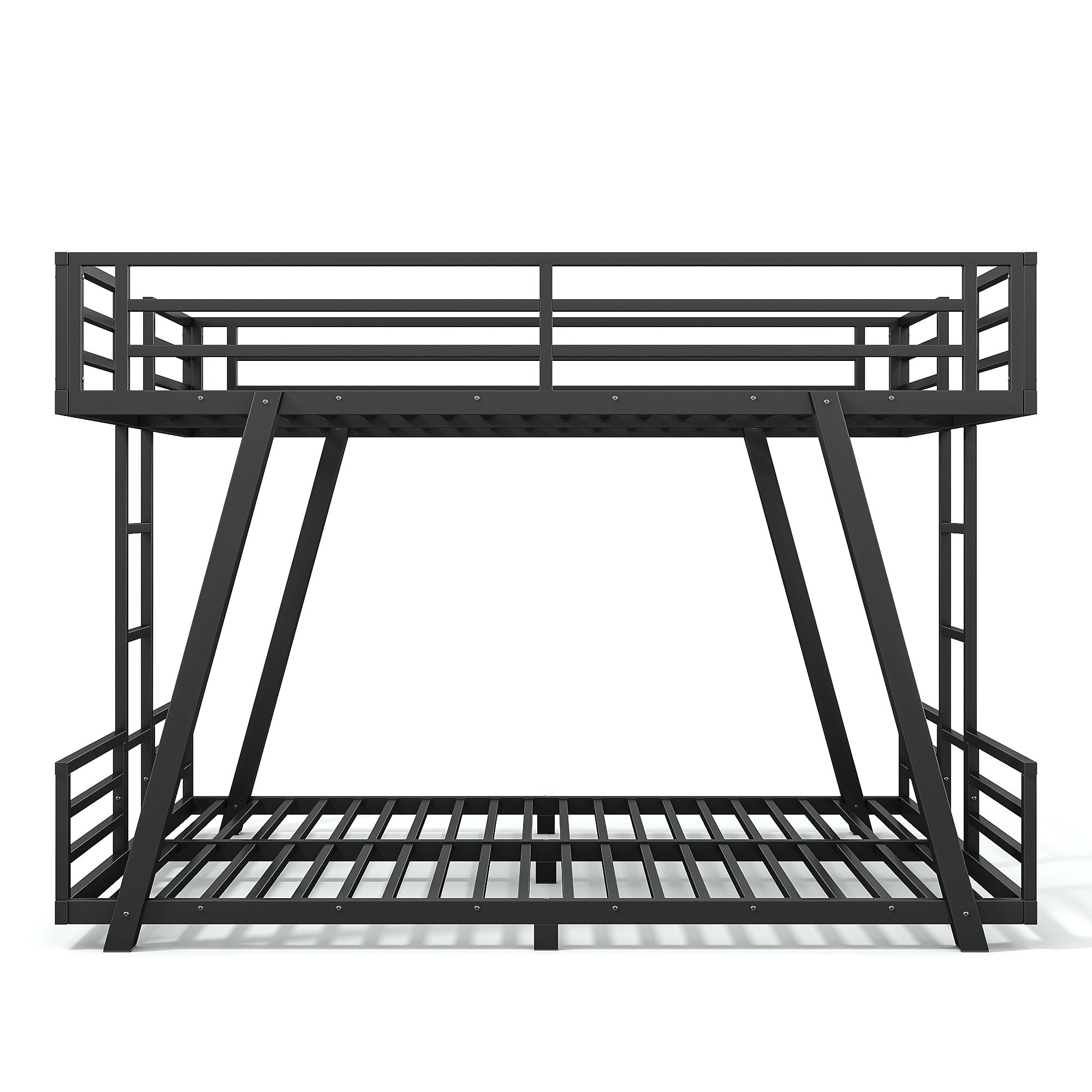 Queen over Queen Metal Bunk Bed with Dual Side Ladders and Low Profile Design – Black