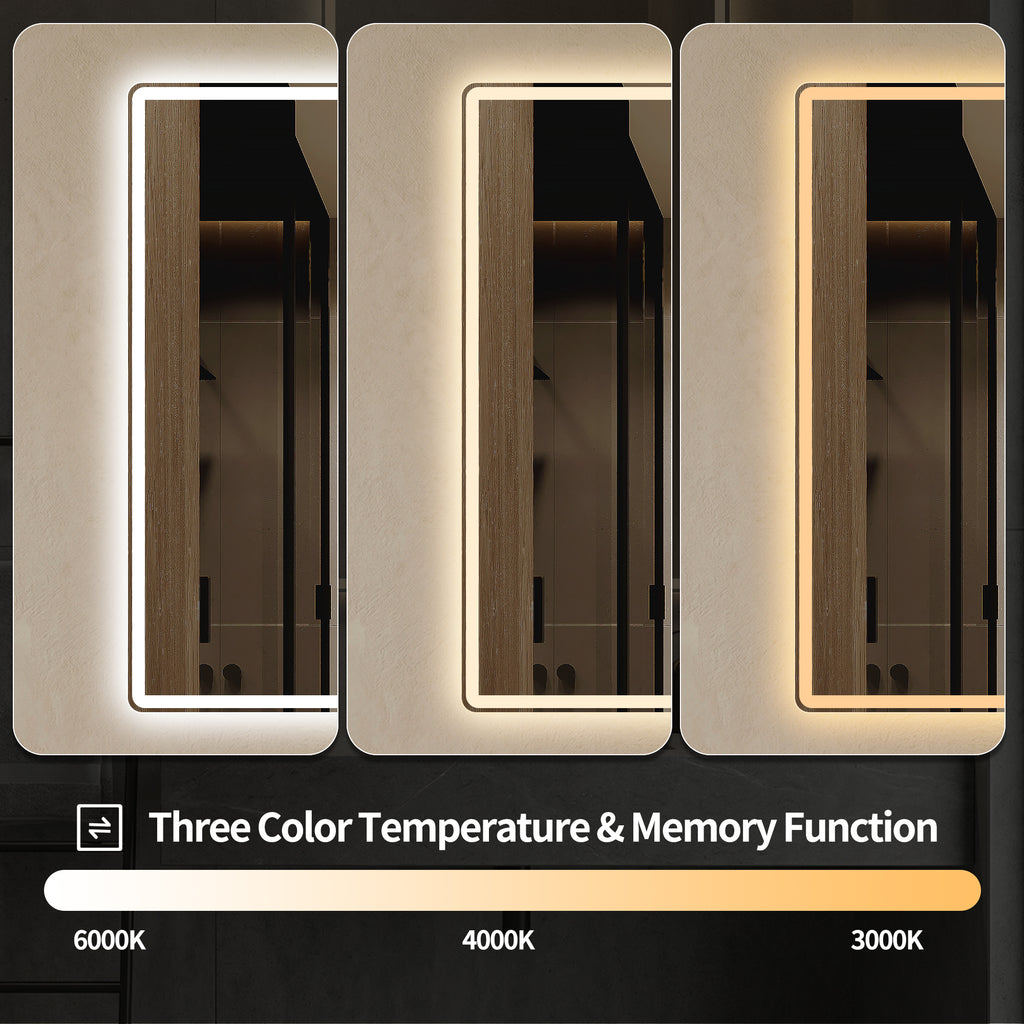 30" x 36" Frameless Front-Lit LED Bathroom Mirror with Anti-Fog & 3 Color Temperatures