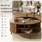 Minimalist Round Lift-Top Coffee Table with Hidden Storage & Pine Legs - product detail image 9
