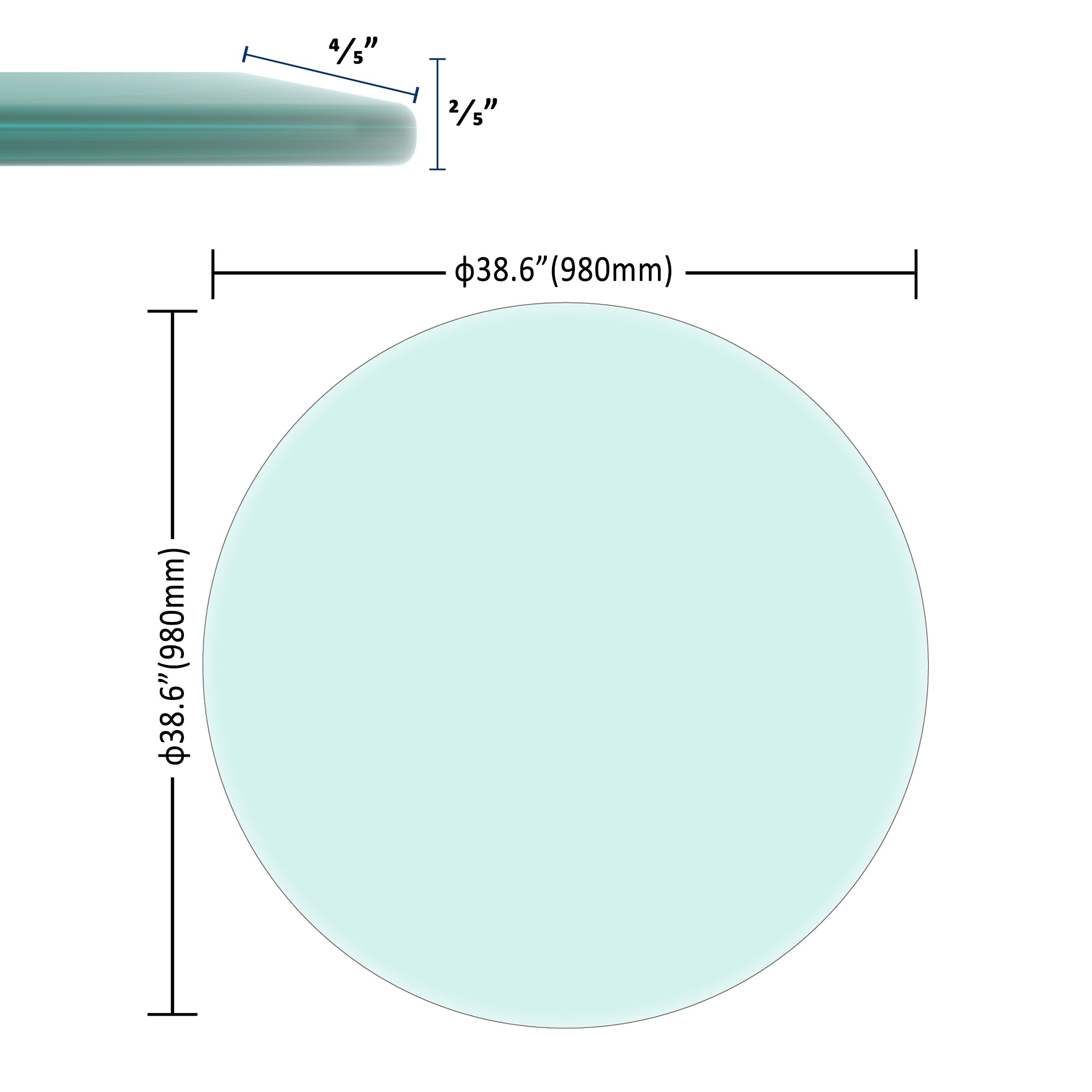 38.6-inch Round Tempered Glass Table Top – 0.4-inch Thick with Beveled Polished Edge