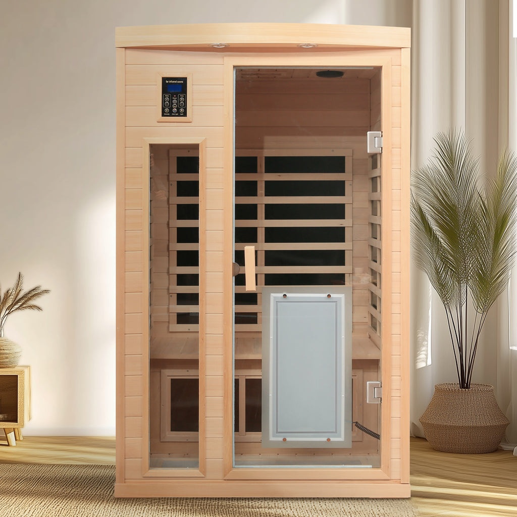 Hemlock Wood Two-Person Far-Infrared Indoor Sauna Room with Low EMF